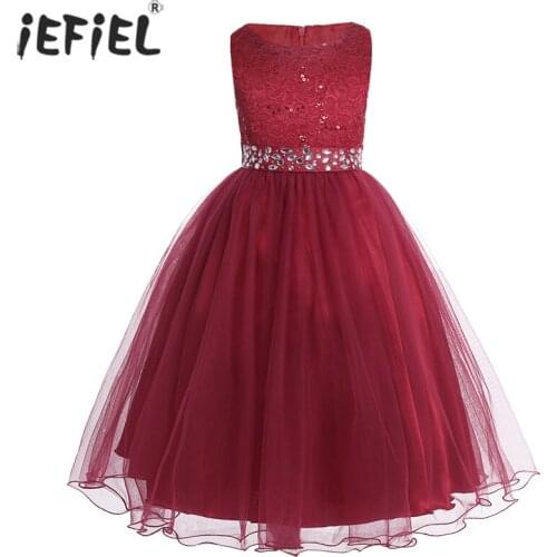 Kid Lace Sequined Christmas Birthday Party Dress Flower Girls Tulle Dress Bridesmaid Wedding Gown Dresses For Girl Teen Clothes