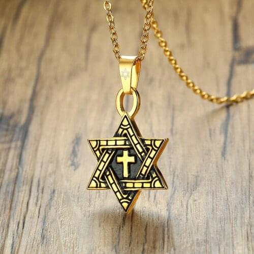 Men Star of David Necklace Stainless Steel Six Pointed Megan Star Cross Pendant Necklace Party Gift