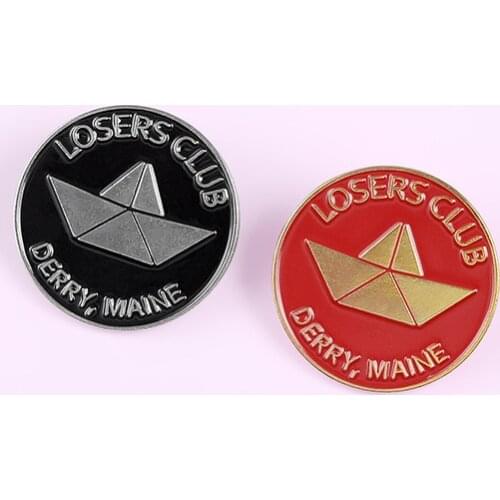 Loser Club Enamel Pin Custom Wholesale Black Red Round Boat Brooch Lapel Pin Club Badge Jewelry Gift for Friends