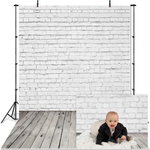 White Brick Wall Photography Backdrop Wood Floor Newborn Baby Portrait Photo Background Studio Grey Brick Backgrounds Studio