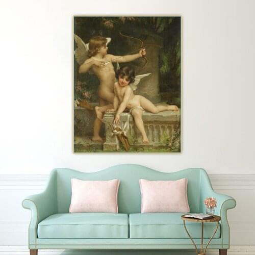 Citon Emile Munier《Two Cupid 》Canvas Art Oil Painting Famous Artwork Poster Picture Wall Decor Home interior Decoration