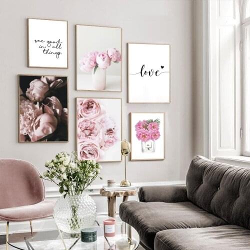 Canvas Painting Pink Peony Poster And Print Love Wall Art Flower Picture Nordic Tableau Mural Living Room Home Decor