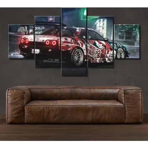 Canvas Print Painting Modern Home Decor Wall Framework Or Frameless 5 Panel White Nissan GTR Supercar Turbo Rear View Poster