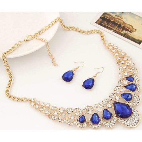 Hot Lady Statement Necklace Earrings Jewelry Set Crystal Rhinestone Choker Necklace For Women Wedding Engagement Gift