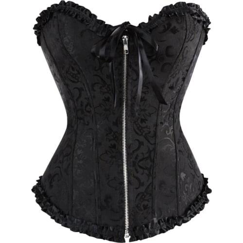 Overbust Corset Sexy Lace Plus Size Erotic Zip Floral Women Bustier Corset Lingerie Tops Brocade Victorian Fashion DropShipping