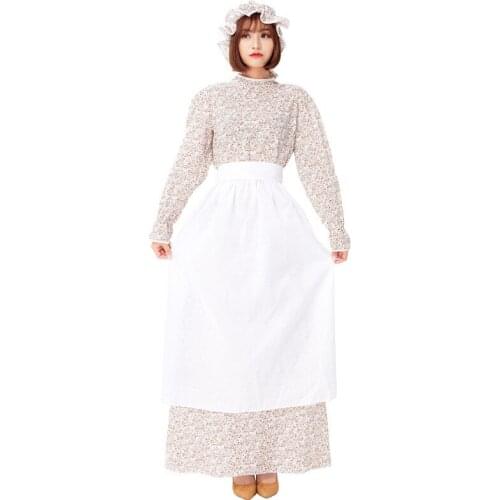 Halloween European Drama Stage Costume Medieval Khaki Floral Pastoral Style Little Red Riding Hood Grandma