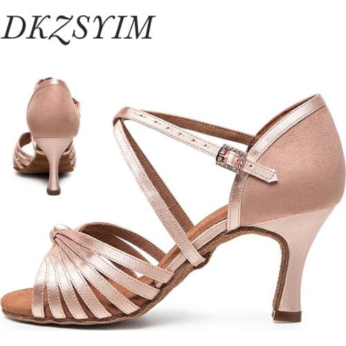 DKZSYIM Women Dancing Shoes New splicing style High Heel Dance Shoes Ladies sexy Latin Dance Shoes 5-10CM sandals Latin shoes