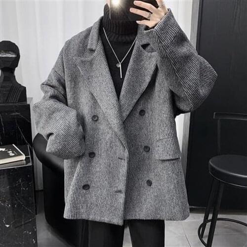 Autumn and winter woolen coat Korean loose trend handsome woolen coat long trench coat mens wear