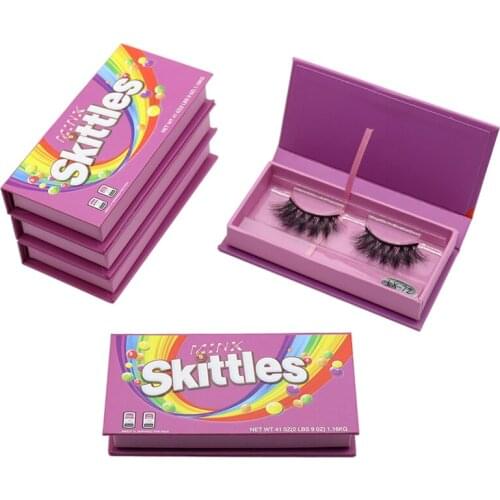 Popular Purple Rainbow Candy Eyelash Case Wholesale Natural 20mm 3D Mink Eyelashes with Packaging Own Brand Eyelash Box