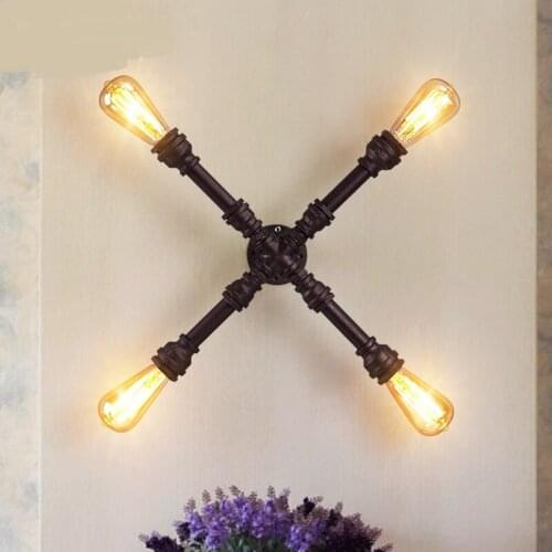 Industrial water pipe wall lamp 4 loft retro study cafe cross iron corridor bar bar decoration wall lamp ZL175