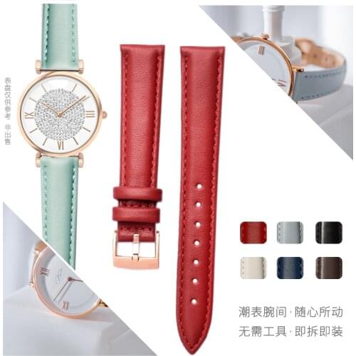 Genuine Leather Watch Strap for Armani AR1926 Ar11244 Ar1908 Womens Watch Band 14mm Pink Blue Red White Accessories