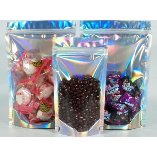 Retail Laser Pouch, 100pcs/10x18cm Stand up Aluminium Ziplock Plastic Bag Front Transparent, Curry Powder Package Food Packaging