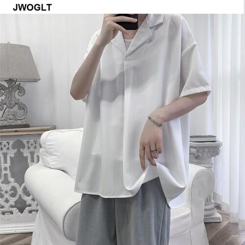 Korean Summer Clothes Mens Shirt Casual Short Sleeve White Black Shirts Harajuku Streetwear Loose Social Pullover Blouse 58XL