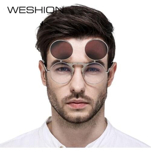 Circle Glasses Clip Up Round Sunglasses Men Polarized Women Steampunk Goggles 2018 Brand Male Classic Sun Glasses UV400 Oculos
