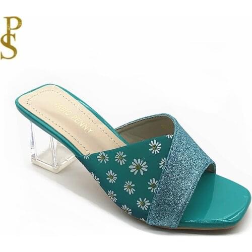 Crystal heels slippers for ladies Women slippers Flower print slippers women shoes