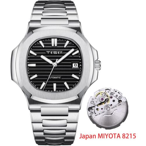TESEN Top Brand Men Business Watches Men Automatic Mechanical MIYOTA 8215 Movement Casual Waterproof stainless steel Wristwatch