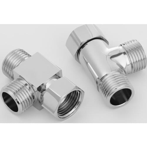 1/2" 3 Way Brass Chrome Diverter Water Separator T Shape Faucet Adapter Valve Water Tap Splitter Shower Supply Hardware