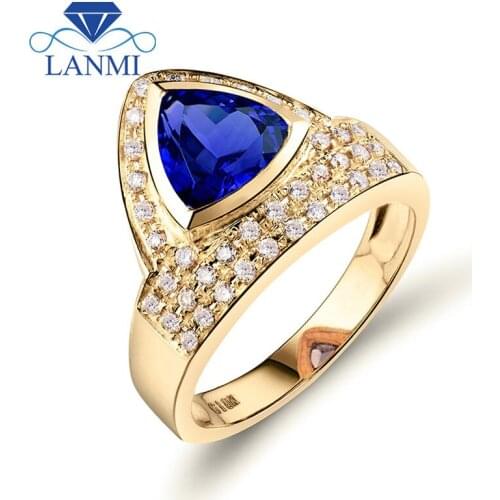 Gorgeous Jewelry Tanzanite Ring Wedding Ring In 18Kt Yellow Gold Trillion 7.5mm SR329A