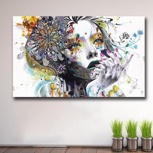 Wxkoil Art Wall Picture Abstract Girl With Flowers For Home Decor On Canvas Modern Wall Art Canvas Print Poster Canvas Painting