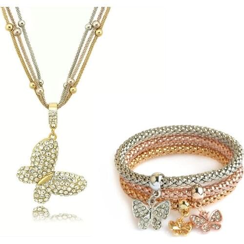 YADA Luxury Gold butterfly Jewelry Sets Necklace Earrings Bracelets For Women Bridal Elegant Lady Wedding Jewelry Set ST200032