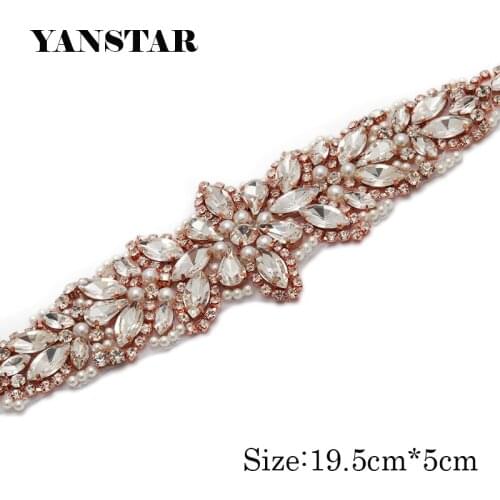 YANSTAR(30pcs ) Handmade Bridal Sash Rose Gold Silver Sparkle Crystal Rhinestones Appliques Iron On For Wedding Dress Sash YS940