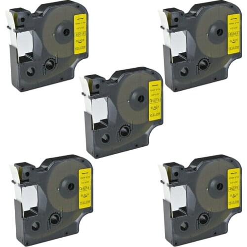 5pk 45018 S0720580 Standard Self-Adhesive Label Tape D1 manager 12mm 7 m black Print on yellow replacement for Dymo Printer