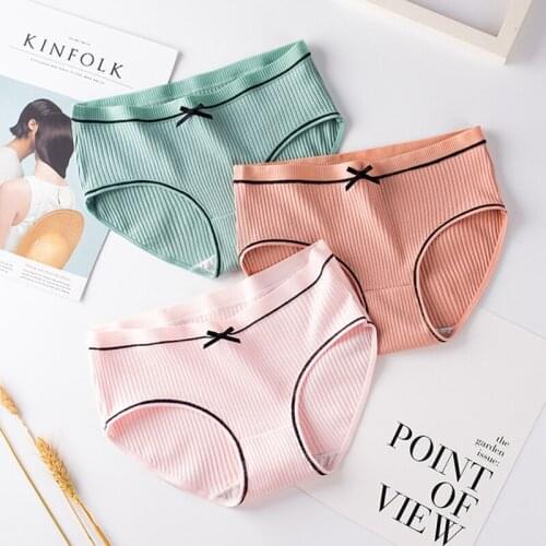 LONKKO Womens Underpants Soft Cotton Panties Girls Solid Color Briefs Striped Panty Sexy Lingerie Female Underwear M-XL Panty