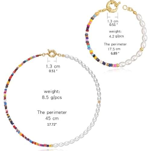 Q39C Bohemia Colorful Rice Beads Necklace Imitation Pearl Choker Handmade Chain for Women Party Beach Jewelry Gift Accessory