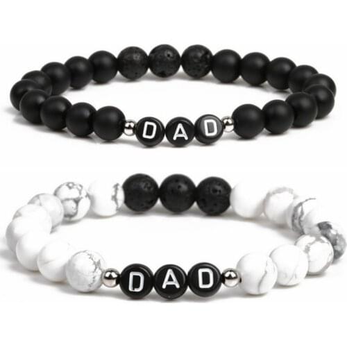 1pc Vnox Fathers Day Gift To Dad Volcanic Stone Beads String Elasticity Adjustable Bracelet for Men Charm Jewelry Bracelets