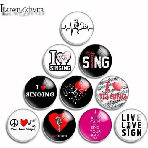 10mm 12mm 16mm 20mm 25mm 30mm 513 Love Singing Mix Round Glass Cabochon Jewelry Finding 18mm Snap Button Charm Bracelet