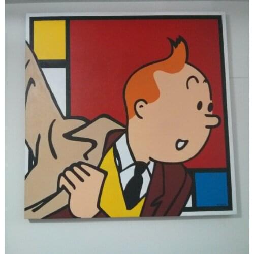 100% Hand Painted Oil Painting With Popular Art Graffiti Artworks TINTIN Cartoon On Canvas For Kids Room