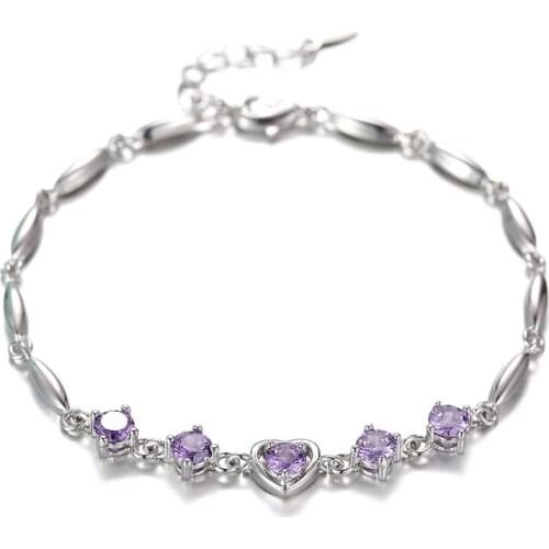 100% 925 sterling silver romantic love heart shiny crystal ladies` bracelets jewelry wholesale bracelet Anti allergy gift cheap