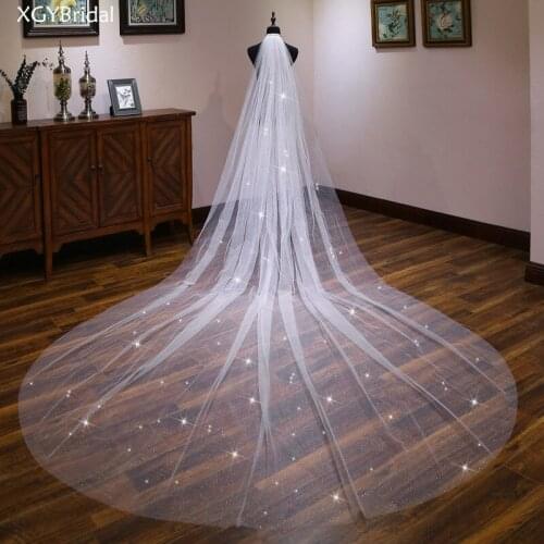 2021 New Arrival Wedding Veil 4 Menters Cathedral Veil One Layer Accessories With Metal Comb Beaded Glitter Cut Edge Long