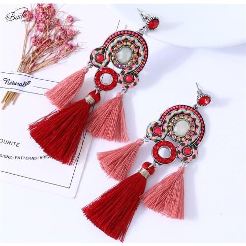 Badu Ethnic Earring Red Colorful Crystal Beads Chinese Style Big Exaggerated Fashion Jewelry Christmas Party Earrings