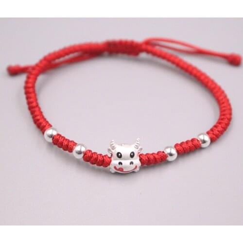 Real Silver Bracelet For Women Man Female Girl Gift Red Rope Weave DIY Luck Lovely Ox Babys Bracelet