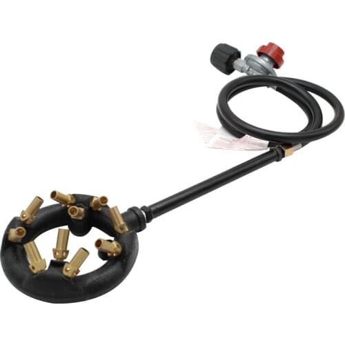 MENSI 10 Jets Cast Iron Burner Assembly Flame Control System 41000 BTU with High Pressure Regulator with Hose