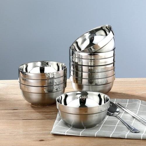 Stainless steel double-layer thickened bowl heat-insulating domestic restaurant multi-purpose coconut noodle soup bowl