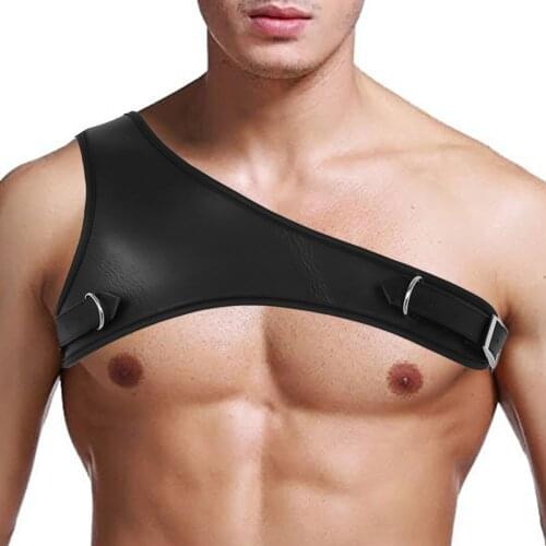 Erotic Tank Lingerie Vest Sexy Mens Faux Leather One Shoulder Adjustable Body Chest Harness Belt Clubwear Costume