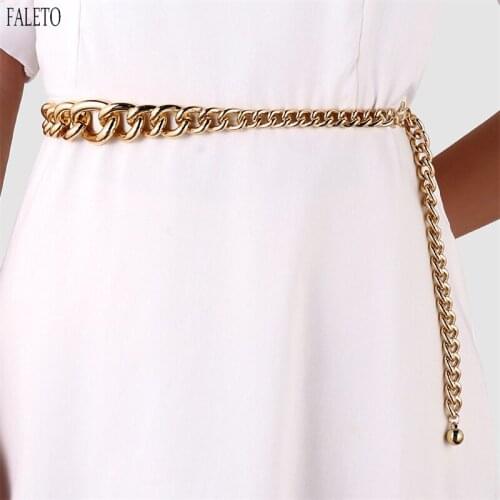 Faleto Women Metal Belt Chain Waist Dress Belts Metal Link Chain Belt Fashion Skinny Cinch Waistband for Jeans