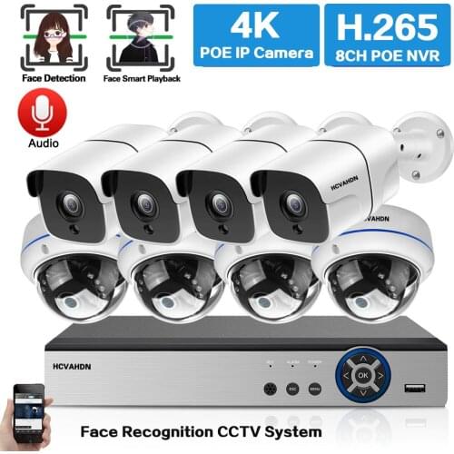 Face Detection CCTV Monitoring Camera Security System Kit 4CH 4K NVR POE Outdoor Waterproof IP Video Surveillance Camera Set 5MP