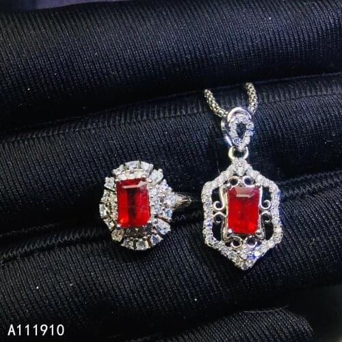 KJJEAXCMY fine jewelry 925 sterling silver inlaid Natural Ruby gemstone pendant ring suit support detection exquisite