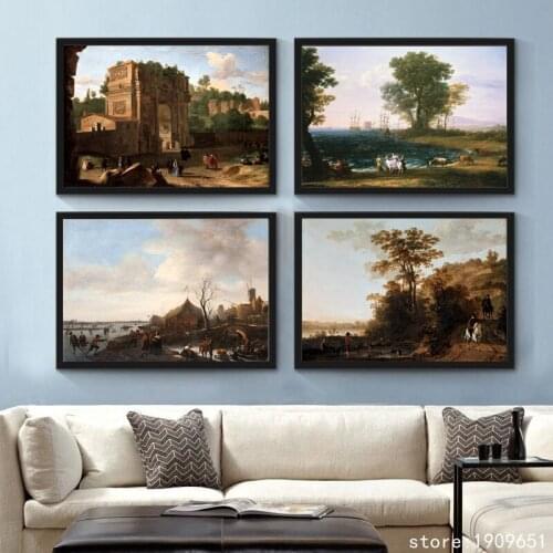 No frame classical figures seaside landscape canvas printings oil painting printed on cotton home wall art decoration picture