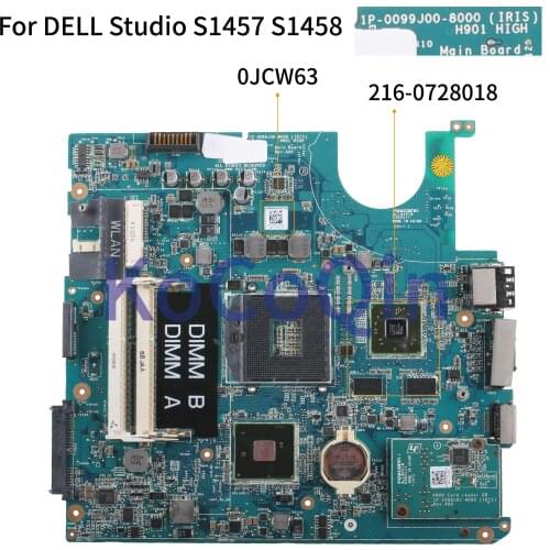 KoCoQin Laptop motherboard For DELL Studio 1457 1458 S1457 S1458 Mainboard 1P-009CJ00-8000 CN-0JCW63 0JCW63 216-0728018 HM55