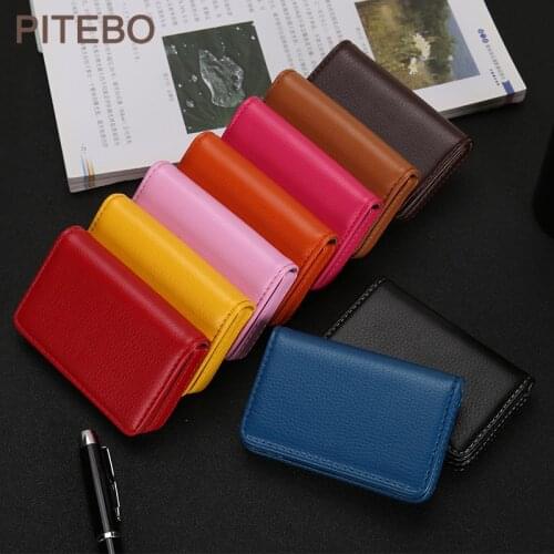 PITEBO Leather Business Card bag, large capacity business card box for men, stainless steel business card box for women