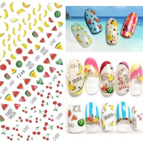 Summer Fruit Water Decals Watermelon Banana Lemon Strawberry Leaf Designs Nail Stickers Wraps Slider Decoration Manicures 2021