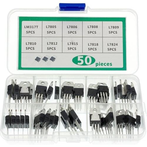 LM317T L7805 L7806 L7808 L7809 L7810 L7812 L7815 L7818 L7824 Transistor Assortment Kit 10value 50PCS, Voltage Regulator Box