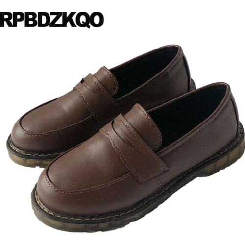 Loafers 5 Black China Vintage Women Oxfords Shoes Round Toe Flats Japanese Brown Chinese Designer British Style 2021 Slip On