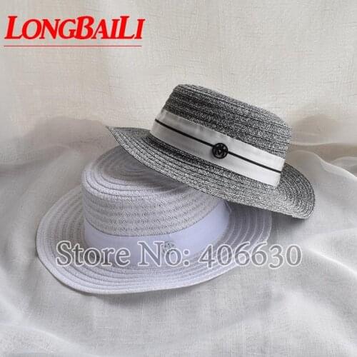 LongBaiLi Summer Fashion Flat Top Boater Hats For Women Casual Sun-shading Beach Caps Free Shipping SWDS062