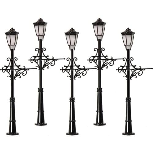 5pcs N Scale Lamp Post Single Head 50mm 1:150 Warm White Street Lights Model Railway Train LEDs Miniature LQS74N