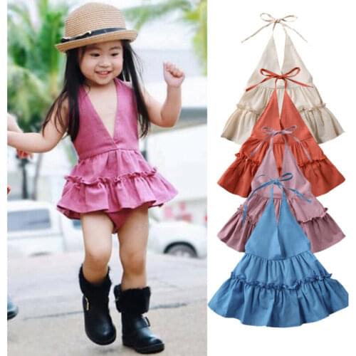 Fashion Newborn Baby Girl Romper Dress Summer Sleeveless Halter Tutu Romper Dress Cotton Linen Clothes Set Summer Baby Jumpsuit